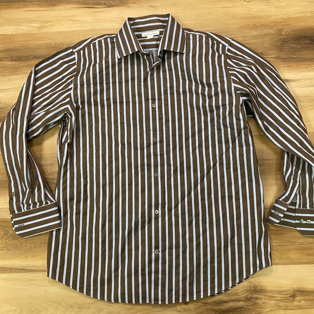 Vintage Y2K Striped Shirt Banana Republic Button Large Brown Blue Cotton